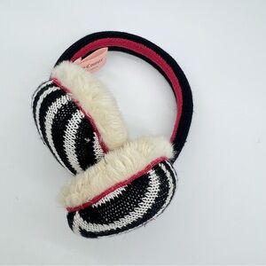 Juicy Couture Zebra Knit Earmuffs Faux Fur Winter Headband Black White Pink